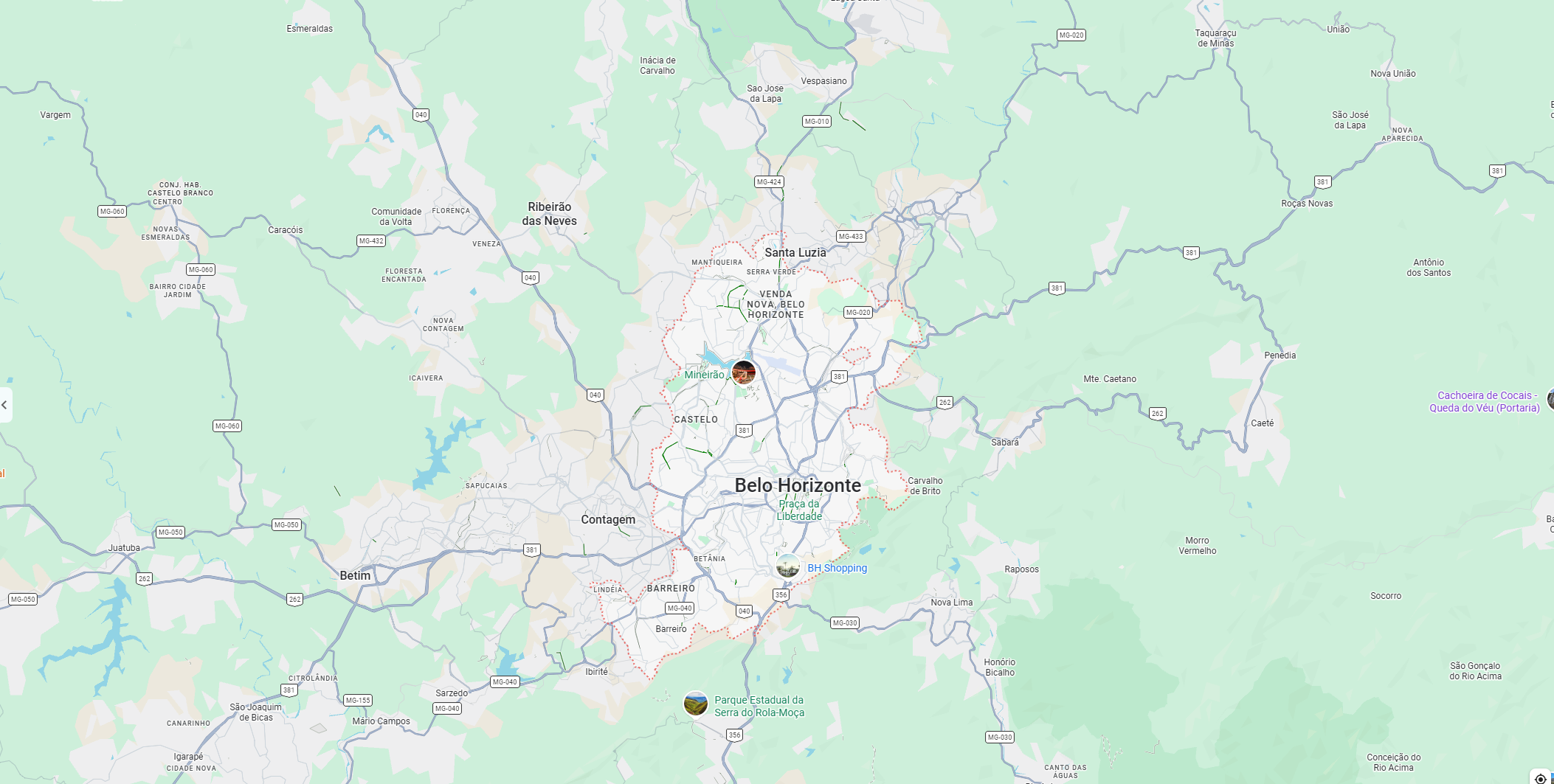 Mapa de Belo Horizonte e região metropolitana atendida pela Sumaia Garcia Fotografia